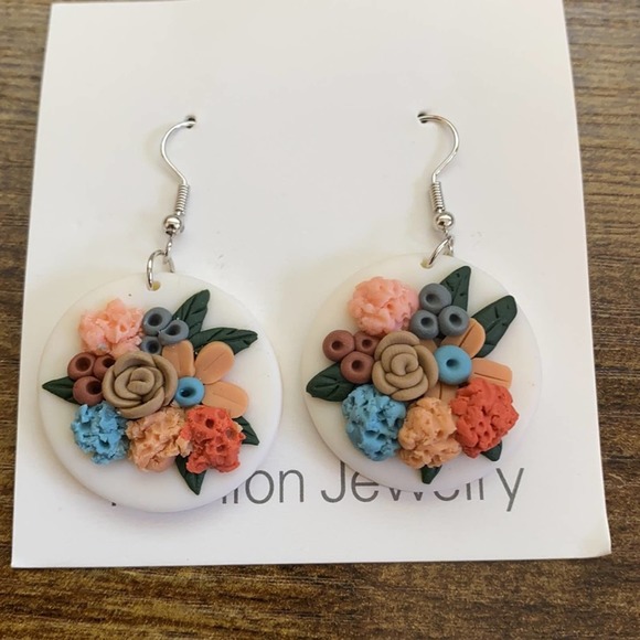 Boho Round Ceramic Colorful Flower Drop Ea… - Picture 6 of 9